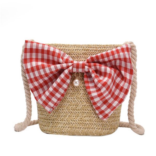 

2019 new fashion women straw knitting crossbody bag girls bow portable zipper small shoulder handbag