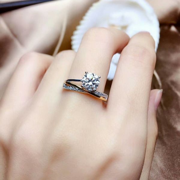 

meibapj glittering vvs1 clean moissanite gemstone simple ring for women real 925 sterling silver charm fine wedding jewelry cj191210, Slivery;golden