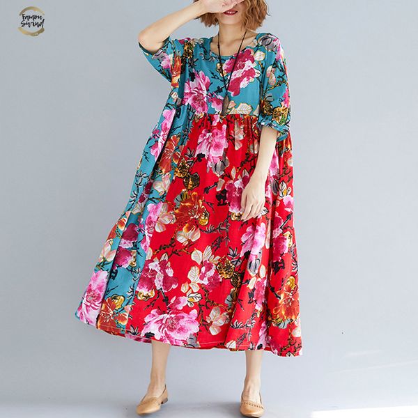 

women summer dress plus size large clothing femme elegant lady vestidos print floral casual oversized pleated loose red, Black;gray