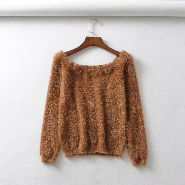 

slash neck off-the-shoulder mohair sweater pullover female loose korean style fashion mink cashmere sweater, White;black