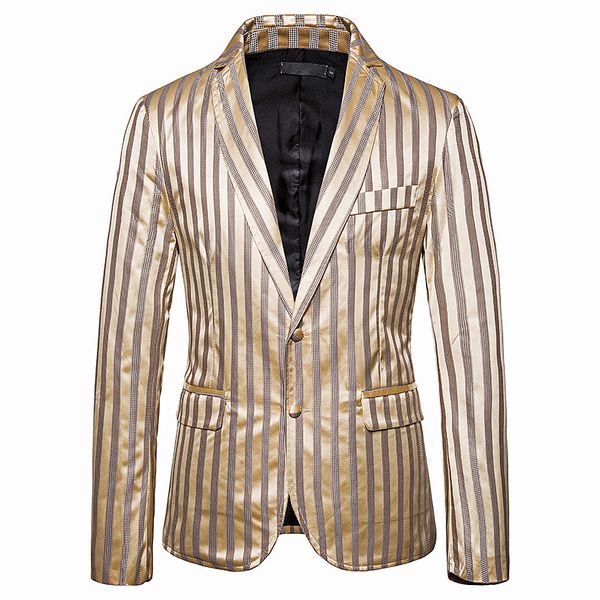 

mens shiny gold striped nightclub blazer jacket 2020 fashion brand two button blazer men party wedding dress masculino, White;black