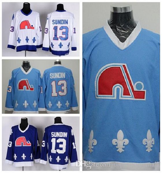

quebec nordiques 13 mats sundin ice hockey jerseys sports home navy blue white road away stitched on sale, Black;red