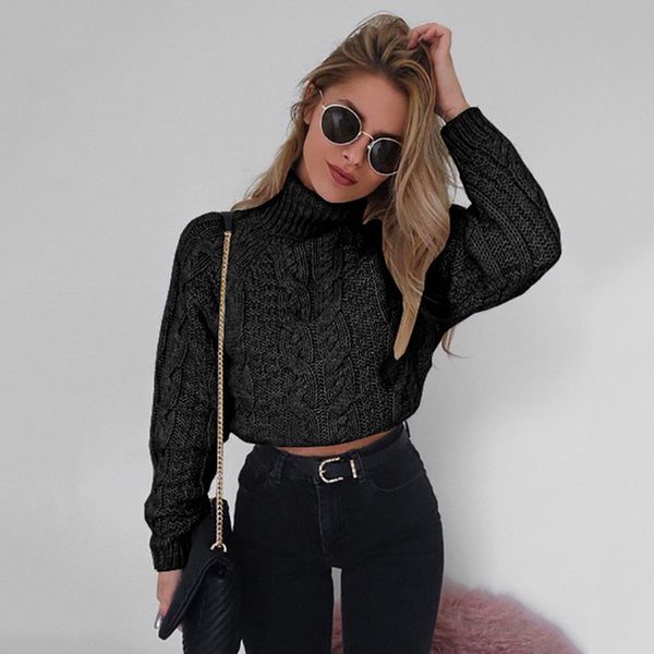 

umbilical twist winter high collar sweater long sleeve casual knitted pullover short sweater women sweaters sueter, White;black