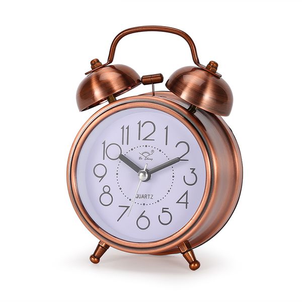 

creative retro alarm clock antique bronze round clock dual bell loud alarm bedside night light home decors gift
