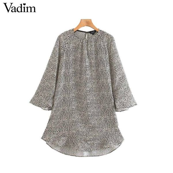 

vadim women vintage print mini dress flare sleeve irregular female casual straight style chic dresses vestidos qd071, Black;pink
