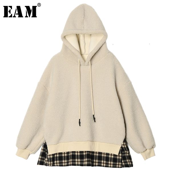 

eam] loose fit plaid lambswool oversized sweatshirt new hooded long sleeve women big size fashion tide autumn winter 2019 1m446, Black