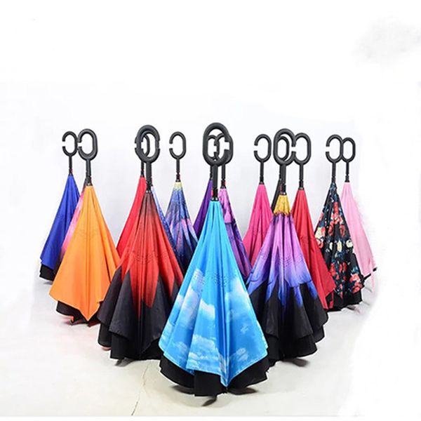 

windproof reverse umbrella new design 82 colors double layer inverted umbrellas c handle umbrellas for car printable customer logo r8532