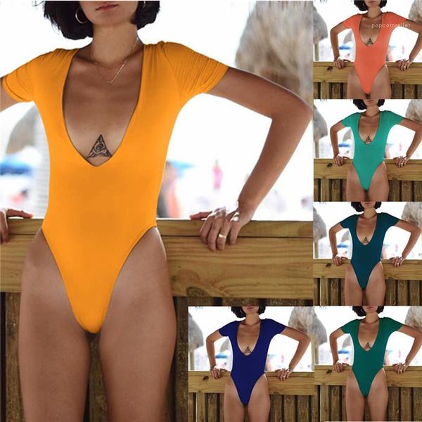 

slim swim suits womens one piece swimwears designer summer u neck solid color blackless jumpsuit females beach, White;black