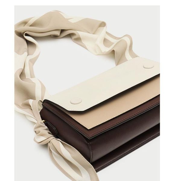 

luxurious2019 woman cowhide silk scarf contrast color hasp small square package casual simple single shoulder crossbody lady bag satchel