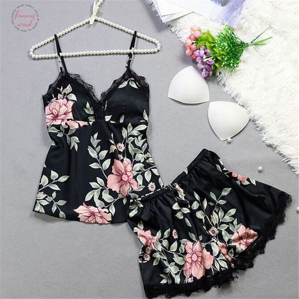 

nightgown floral summer pyjamas women silk satin sleepwear flower lace lingerie set v neck temptation underwear pajamas gecelik, Black;red