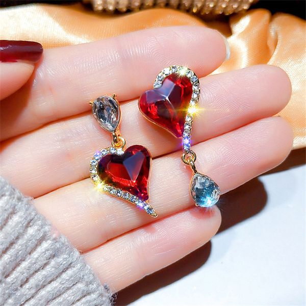 

fyuan asymmetric drop earrings for women girls new 2019 bijoux red purple heart crystal dangle earrings statement jewelry gifts, Silver