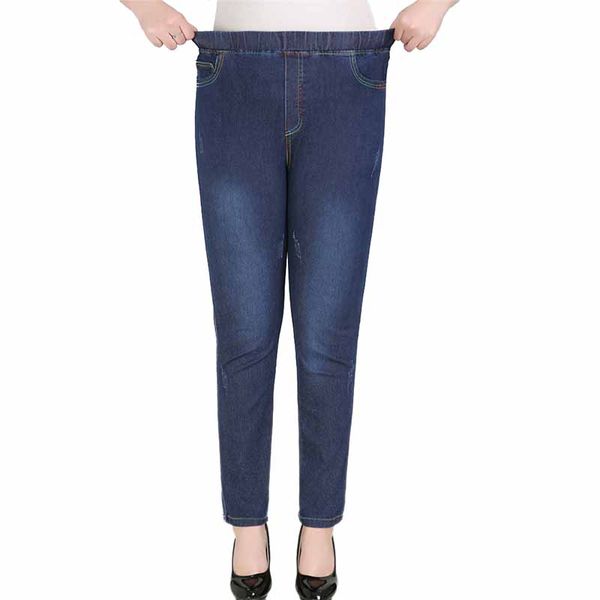 

super large size high waist jeans women high elasticity denim pants female elastic waist pencil pants cotton casual g123, Blue