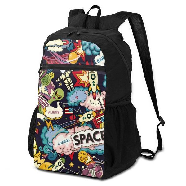 

cartoon space rockets cosmonaut planets stars foldable ultralight outdoor folding handy travel daypack for men women oln