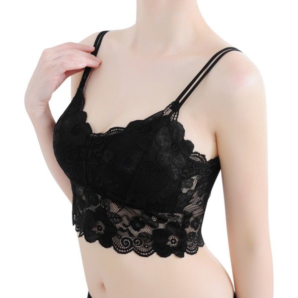

women bra lace solid white vest bra straps padded bras for casual beach club, Red;black