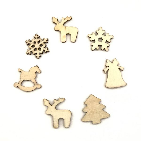 

100pcs diy craft wood chip reindeer snowflake xmas tree ornaments home party decor for drop shipping