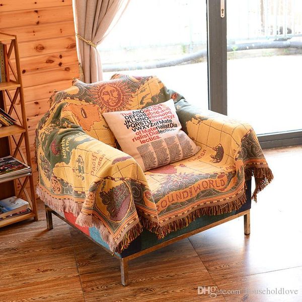 

retro map single double sofa towel pad full cover national wind cotton blanket carpet tablecloth parlor carpet bed cover decoration bedroom
