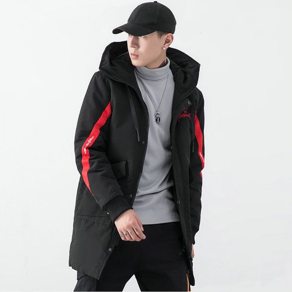 

streetwear long winter jacket men hooded casual slim warm mens autumn winter coat letter embroidery windproof man parka, Tan;black