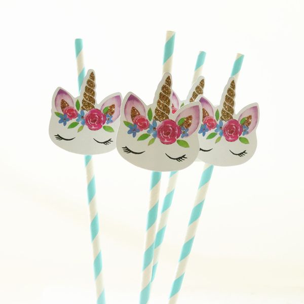 

24pcs unicorn pink blue paper straws for baby shower wedding party kids birthday party decoration supplies paper drinking straws