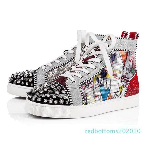

2020 designer shoes men women fashion spike sneakers black red white blue leather suede graffiti flat bottoms luxury casual shoe r10