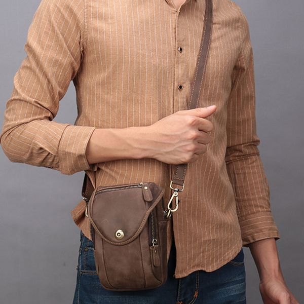 

waist bags vintage men's genuine leather pack male travel phone pouch small hip bag chest shoulder belt