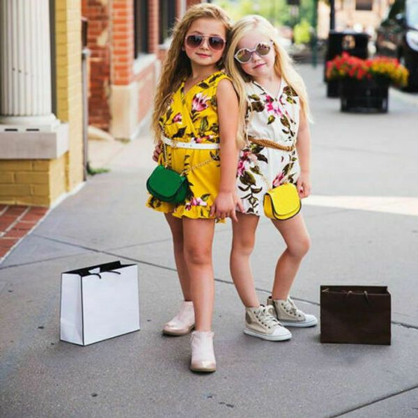 

hirigin summer toddler baby kids girls floral jumpsuit outfit clothes, White
