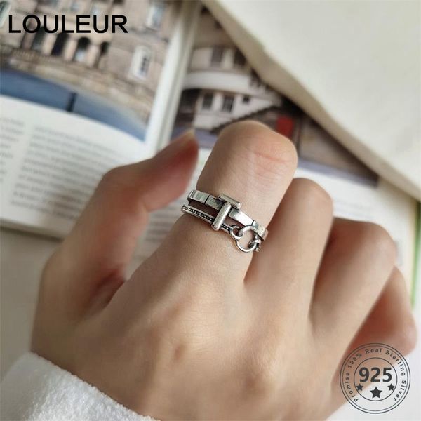 

louleur реальные 925 серебряные кольца sterling для женщин письмо t design vintage регулируемый разомкнутого кольца модные женский fine jewe, Golden;silver