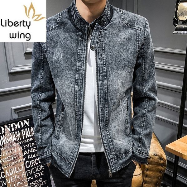 

winter men thicken cowboy jacket casual slim fit zipper denim coat high street stand collar blue/black warm outerwear m-3xl, Black;brown