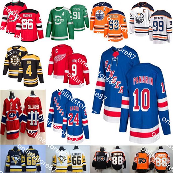 

99 wayne gretzky 66 mario lemieux bobby hull hockey jersey 9 gordie howe 4 bobby orr patrick roy 88 eric lindros leetch messier 10 panarin, Black
