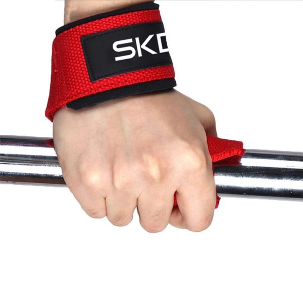 

1pc gym fitness weight lifting hand grips bands sport dumbbell training wrist support ribbon straps barbell pull up, Black;red