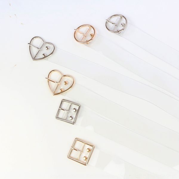 

women's transparent pvc plastic decoration simple student round women's belt buckle square buckle all-match belt, Black;brown