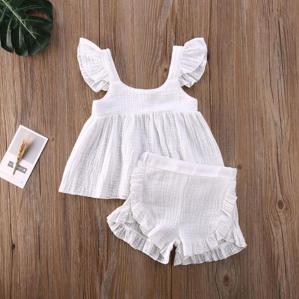 

baby girl clothes summer infant girl cotton linen sold color shirt shorts casual baby clothing outfits set, White