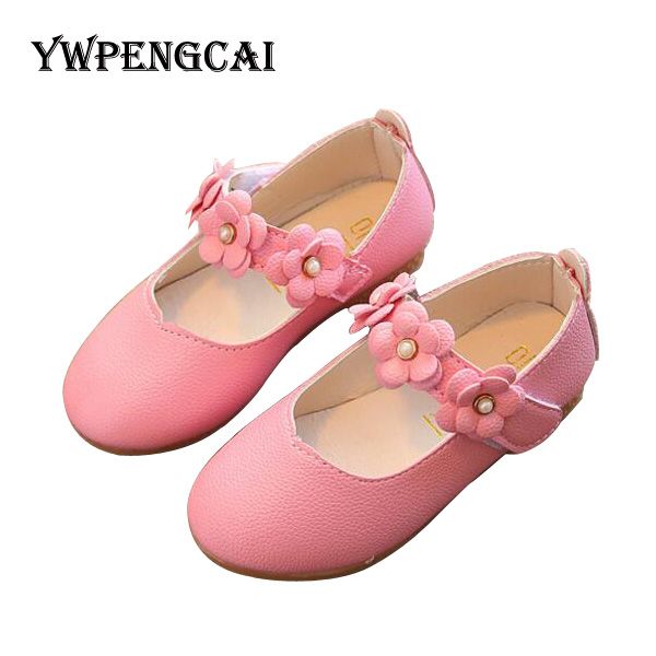 

all sizes 21-36 girls soft pu leather princess shoes three flowers solid color solid colors single flat shoes for girl, Black;red