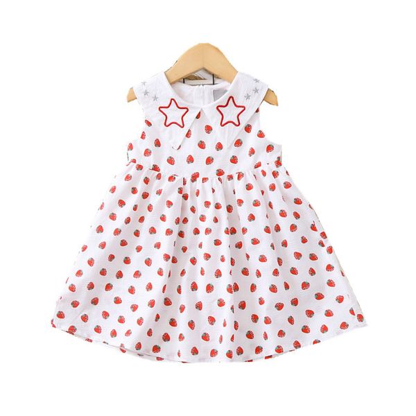 

girls dress 2020 summer strawberry printed girl's princess dress, Red;yellow