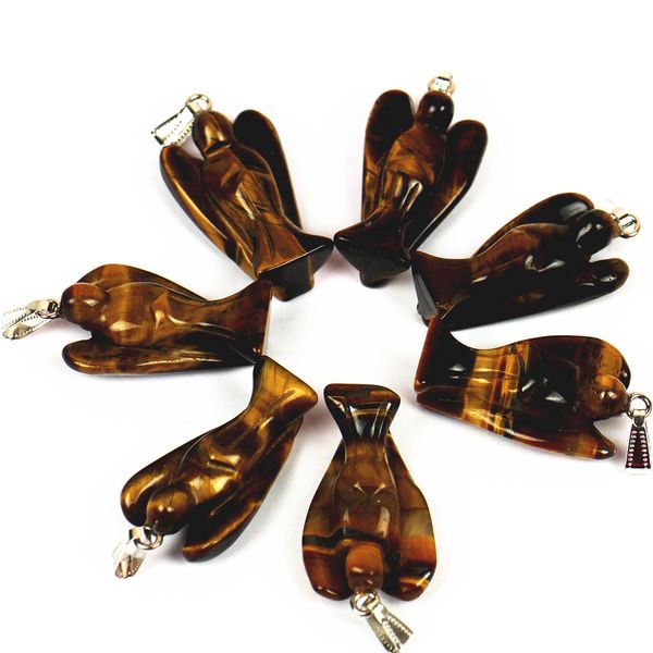 

wholesale 6pcs/lot fashion tiger eye natural stone angel pendants charms for necklace jewelry making ing, Silver