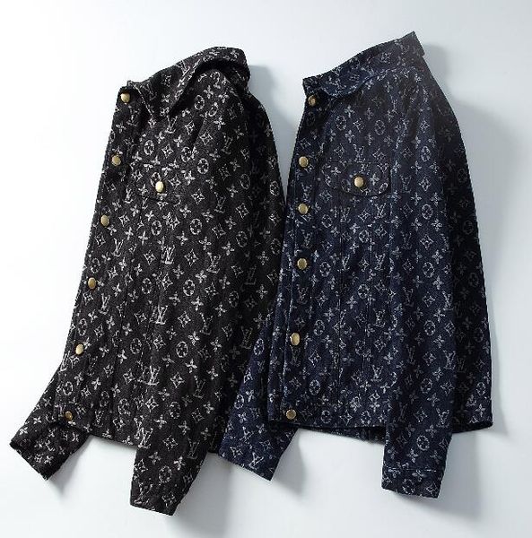 

brand denim jacket men luxury designer windbreaker fashion monogram print pattern jean coat crew neck mens winter clothing, Black;brown