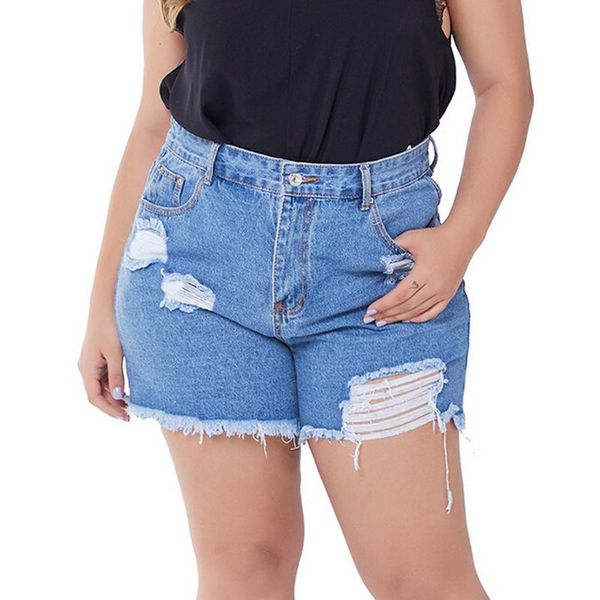 

women plus size jeans mini pants high waist denim shorts denim hole beach bottom pantalones vaqueros mujer, Blue