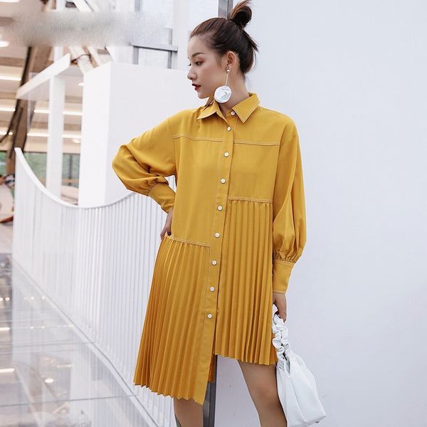 

designer dresses women clothing shirt dresses women lantern long sleeve pleated dress fashion casual clothes autumn new drop shipping, Black;gray