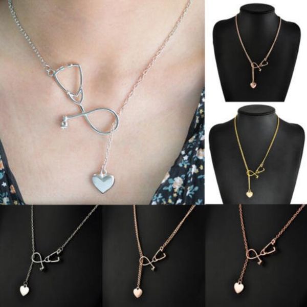 Collana con stetoscopio alla moda Ciondolo con stetoscopio a cuore con collana di strass Regalo medico per laurea da infermiere 3 colori