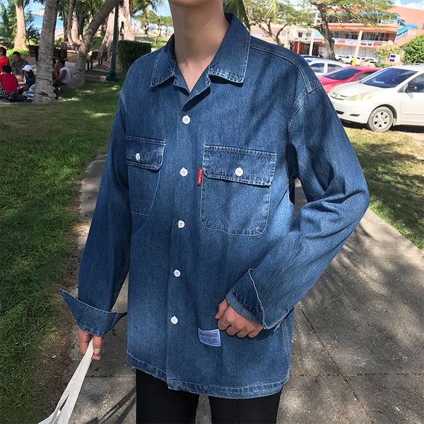 

2018 new fashion exquisite han feng washed wild casual men's denim shirt light blue / dark blue -xl ing, White;black