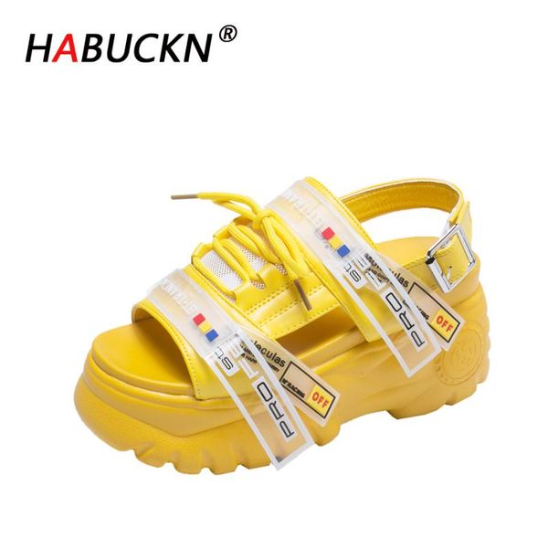 

habuckn 2020 summer chunky sandals women wedge high heels shoes female buckle platform leather casual slippers woman sandal
