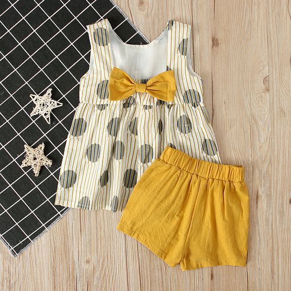 

2pcs summer kids baby girls dot stripe sleeveless shorts outfits sunsuit, White