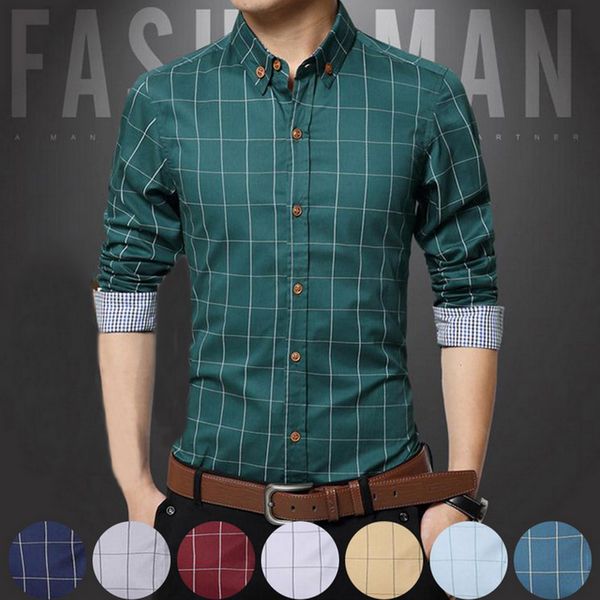 

autumn fashion brand men clothe slim fit men long sleeve shirt plaid cotton casual shirt social plus size 5xl, White;black