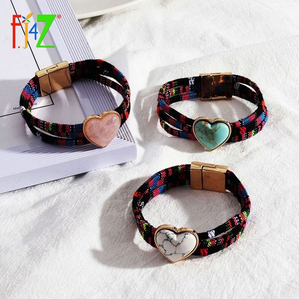 

f.j4z new bohemian women bracelet fashion multi-layer ropes nature stone heart bangles & bracelets hand jewelry gifts dropship, Black