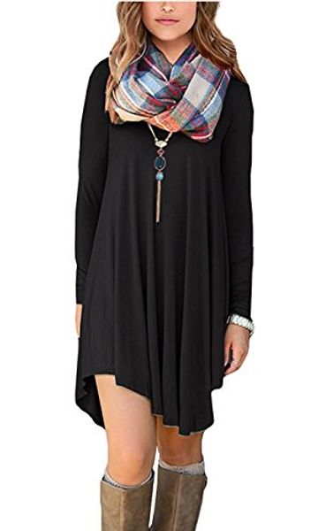 

molerani women's long sleeve casual loose t-shirt dress, Black;gray