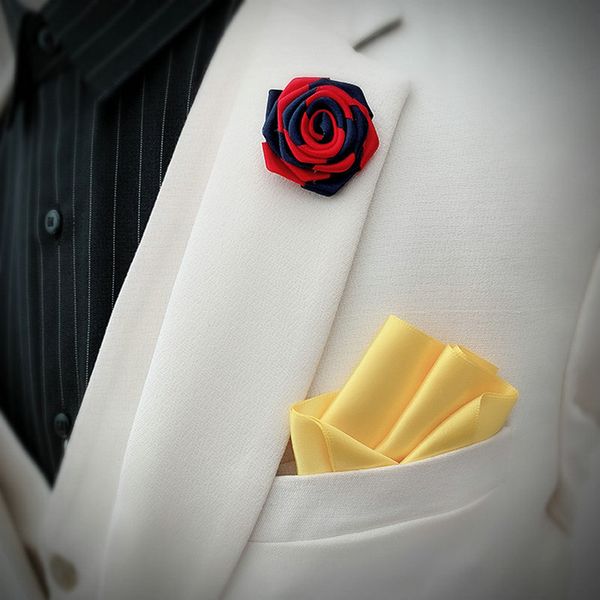 

men women lapel necktie pins brooch pocket square hanky wedding suit party coat jacket handkerchief rose flower brooches corsage, Black;gray