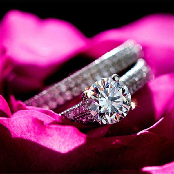 

100% 925 sterling silver rings for women double simple design ring bijoux femme bridal wedding jewelry engagement accessories