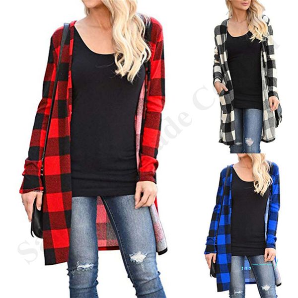 

plaid women button up cardigan coat contrast color match long sleeve coat long overalls oversized blouses loose sweater coats a120504, White;black