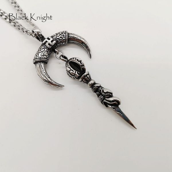 

black knight vintage silver color stainless steel beat teeth dagger pendant necklace beat weapon necklace cool men blkn0762