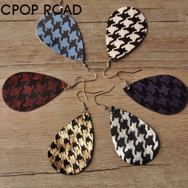

cpop houndstooth pattern teardrop серьги из натуральной кожи для женщин яркая перьевая кожа высокое качество золото серебро окрашенные drop, Silver