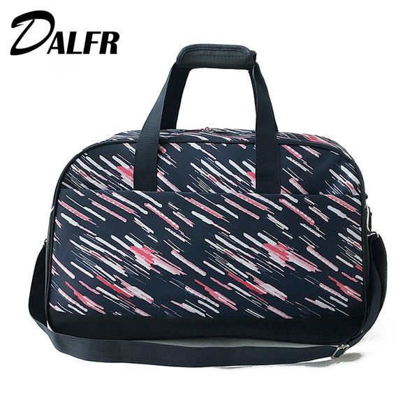 

nylon luggage bag fashion weekend bag striped travel bags 2018 carry-on handbag dalfr travel duffle bags